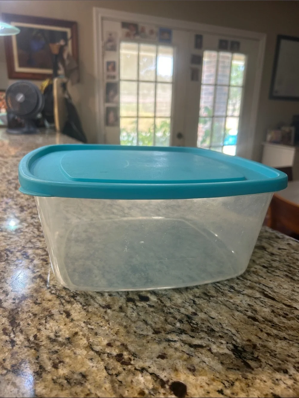 Clear Food Storage Container with Teal Lid Large 7.4L Durable Kitchen Storage